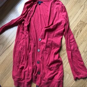 Red button down long sleeve cardigan